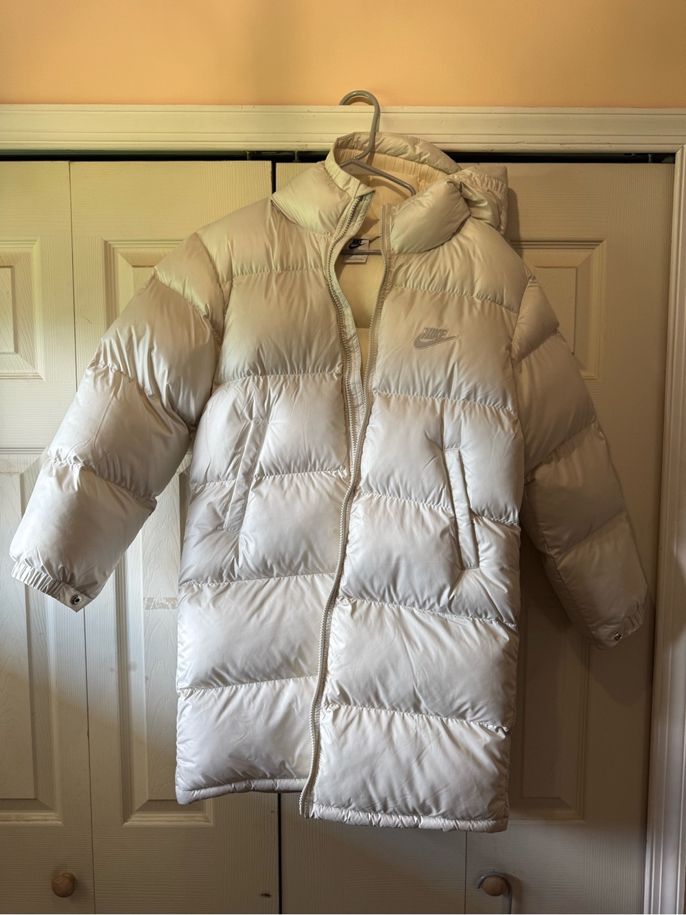Nike Kids White Long Puffer Coat with Hood